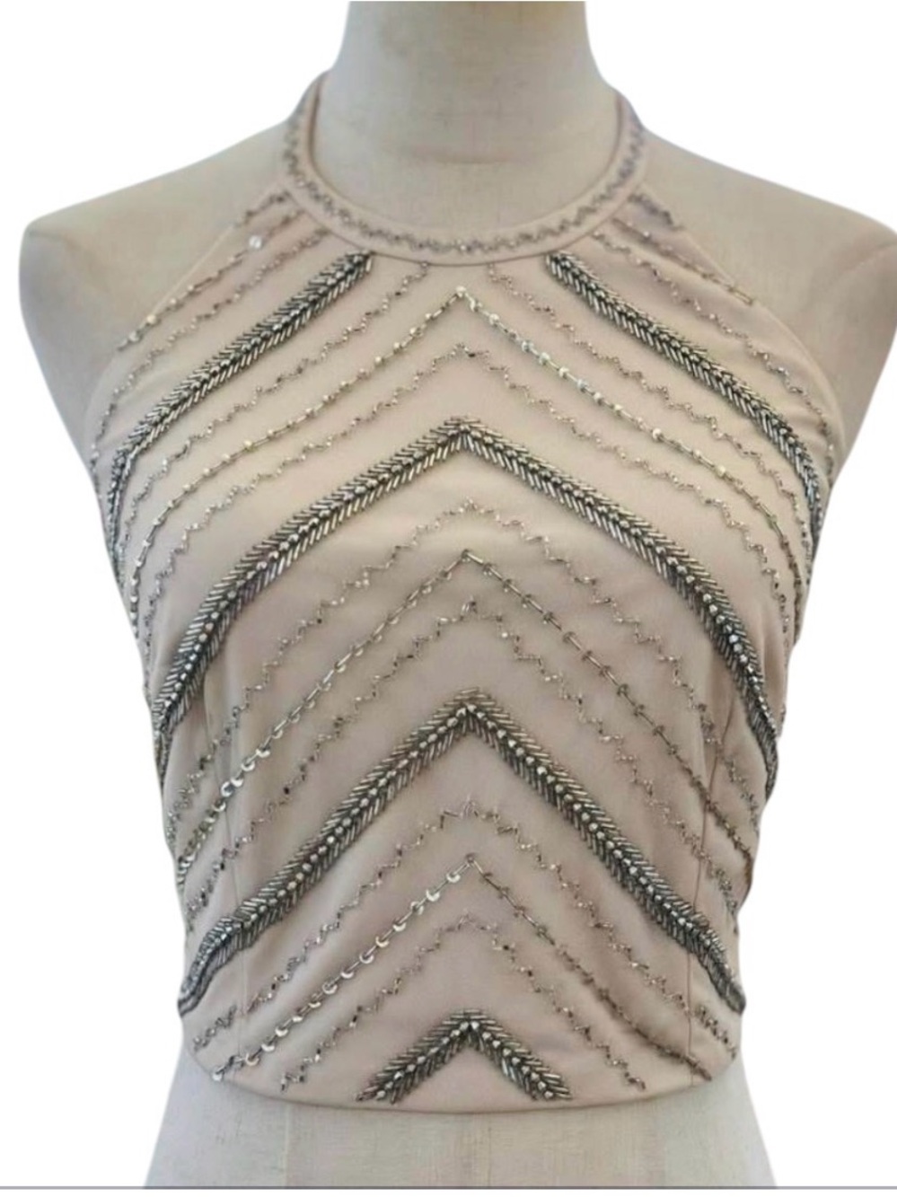 Aidan by Aidan Mattox Cream Chevron Halter Crop Top